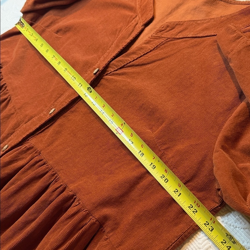 Rust Button-Down Dress. Made in Italy. Large/XL. Lightweight corduroy. - Picture 9 of 11